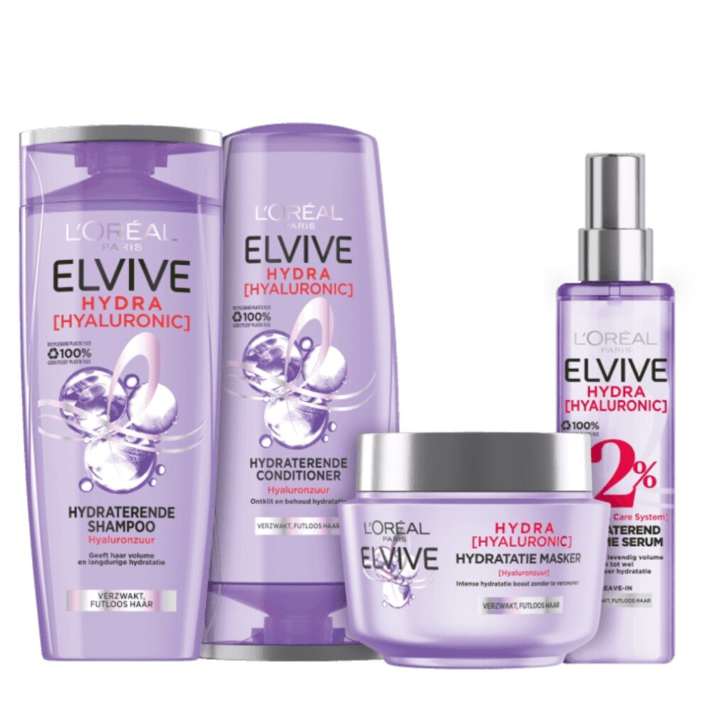 L'Oréal Elvive Hydra Hyaluronic - Shampoo, Conditioner, Haarmasker & Leave-in Spray - Pakket