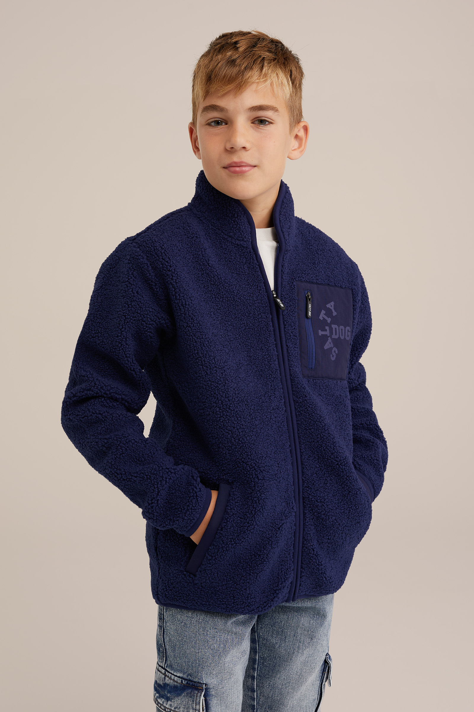 Jongens sweatvest met opdruk Salty Dog Donkerblauw