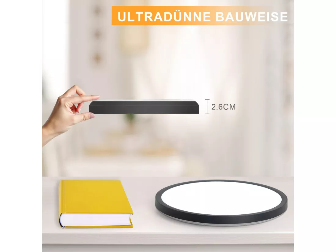 NETTLIFE Plafonnier LED salle de bain plat 30CM 24W rond blanc éclairage de plafond cuisine