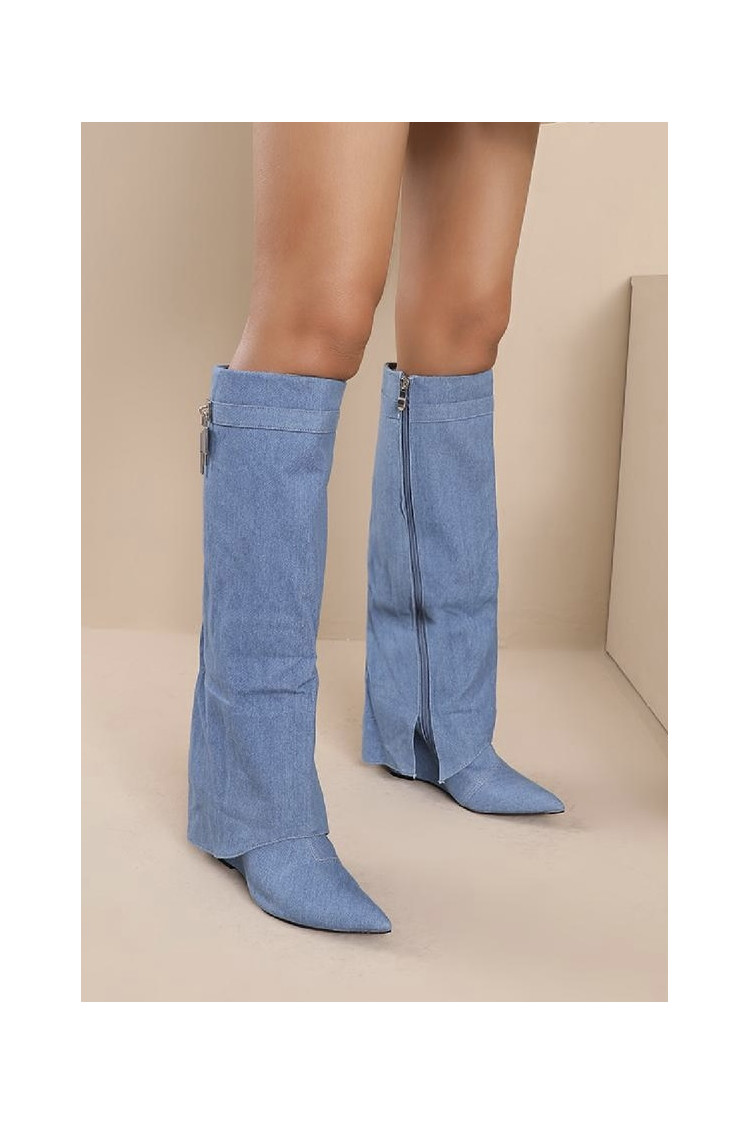 Bottes bleu à talons hauts compensés