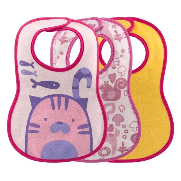 Babador Chicco Decorado para Refeição +6m Rosa - Pacote com 3