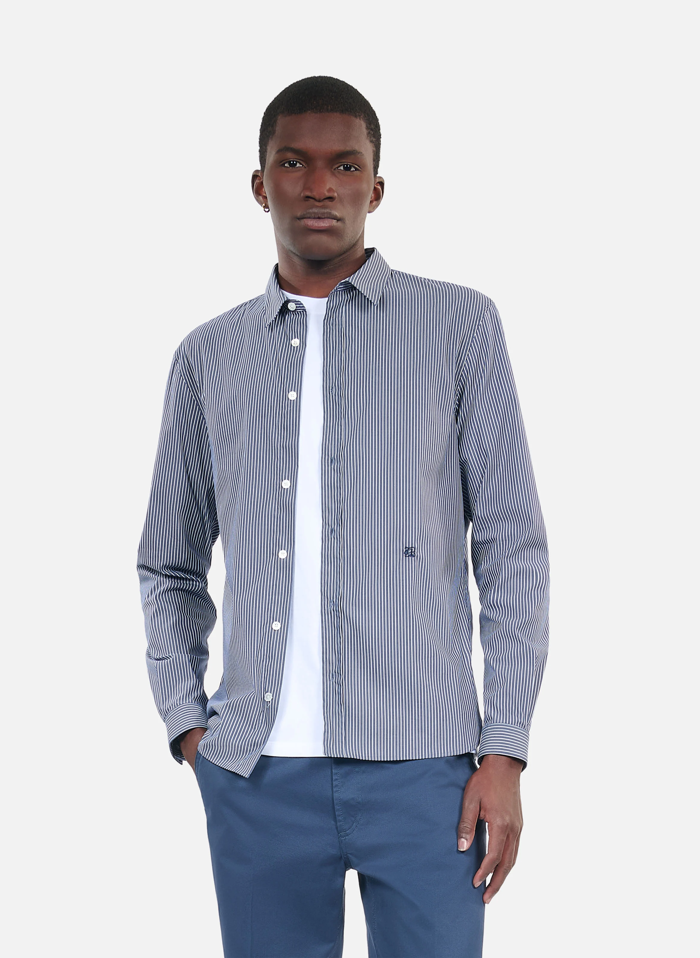 Chemise col classique slim-fit en coton mélangé | Bleu
