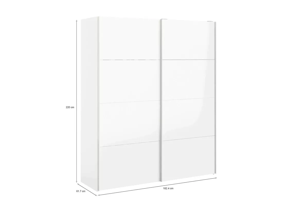 Garde-robe 2 portes London, Meubles de chambre, Penderie de plain-pied, Placard à vêtements, 182x62 h220 cm, Blanc brillant