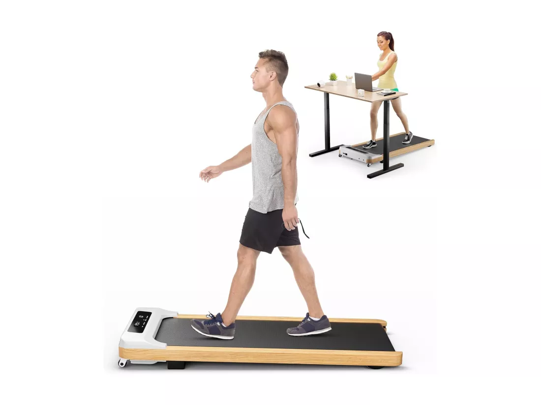 Tapis de Course Électrique 1 à 6 KM/H Moteur 2,25HP à roulettes Charge 120 kg, Tapis de Marche avec Télécommande Écran LED 15 Programmes, sous Le Bureau ou Le Lit, Gris