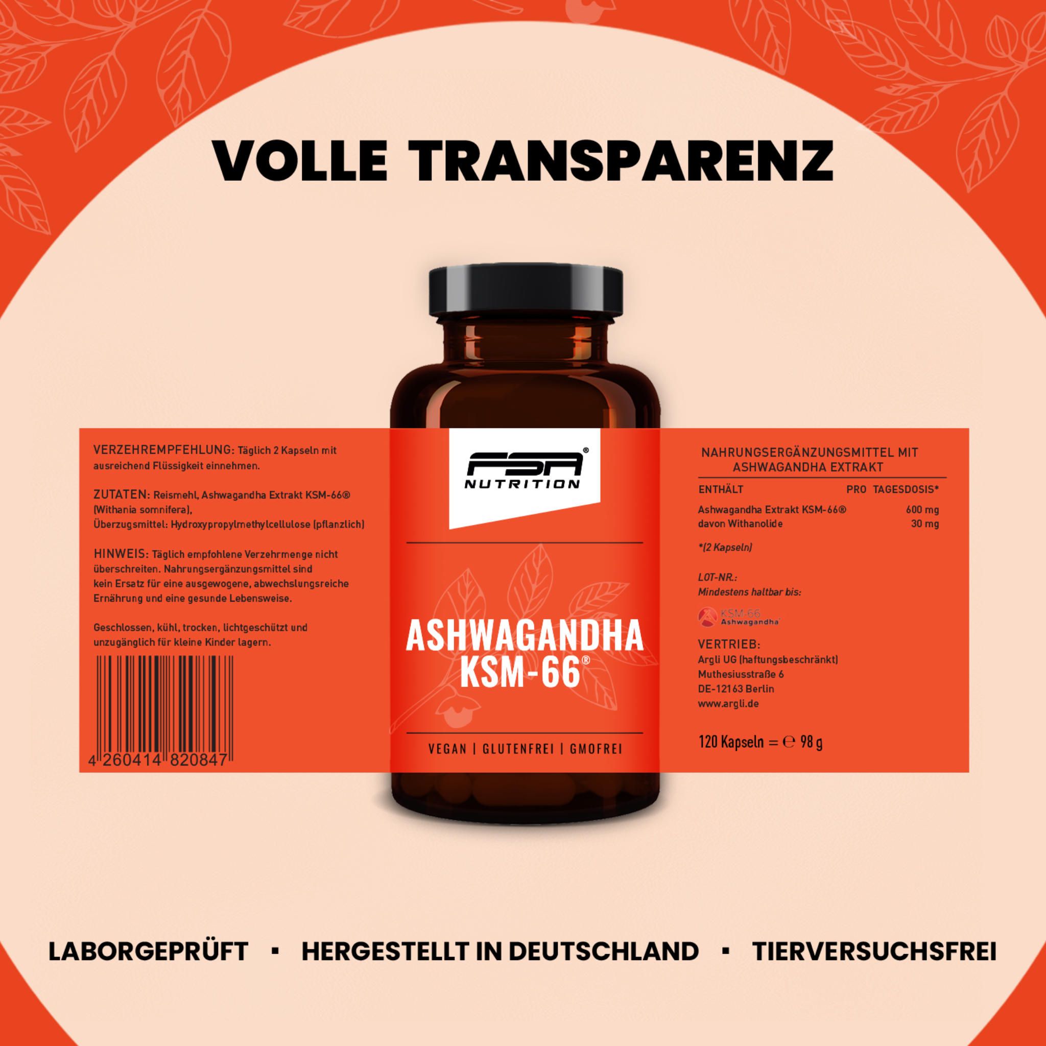 FSA NUTRITION Ashwagandha KSM-66 im Glas