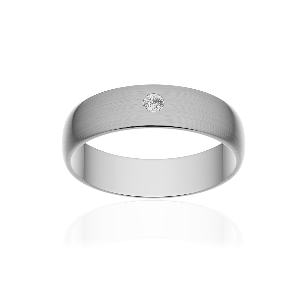 Alliance palladium 950 brossé demi-jonc 5 mm diamant brillant