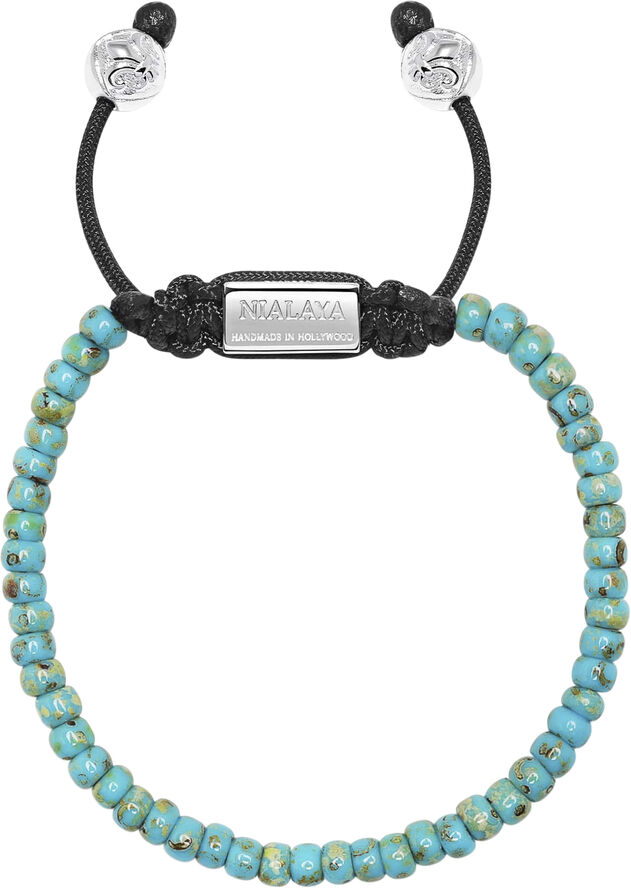Nialaya Men's Miyuki Beaded Bracelet with Turquoise and Silver Turquoise
