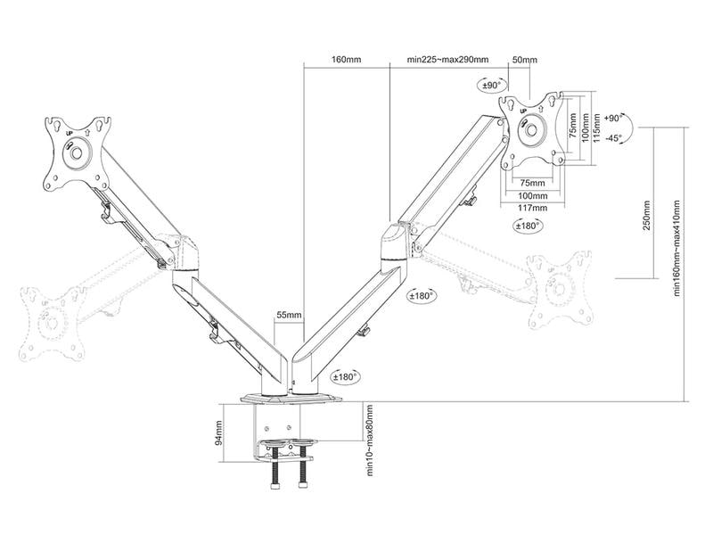 NEOMOUNTS Tischhalterung DS70-700BL2 bis 7 kg – Schwarz Full-Motion-Tischhalterung für 17-27