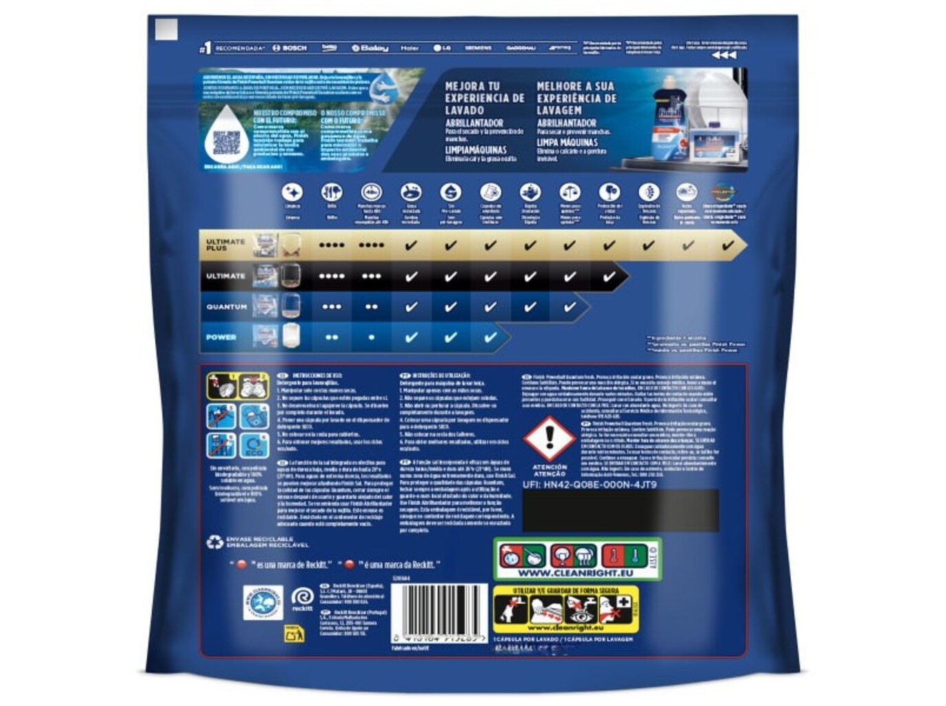 DETERGENTE LOIÇA MÁQUINA FINISH QUANTUM REGULAR 105 PASTILHAS