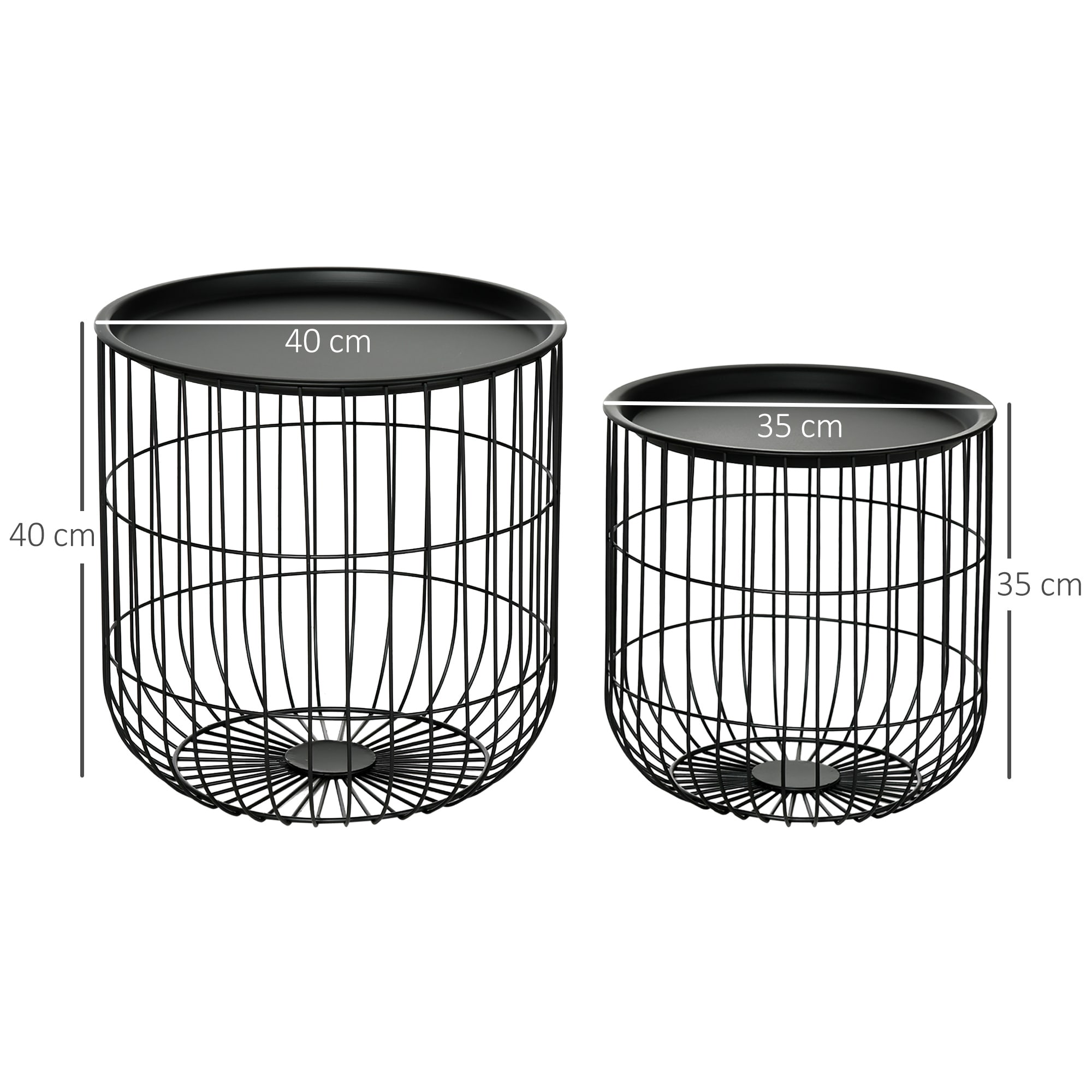 HOMCOM Beistelltisch Set mit Stauraum schwarz 40L x 40B x 40H cm