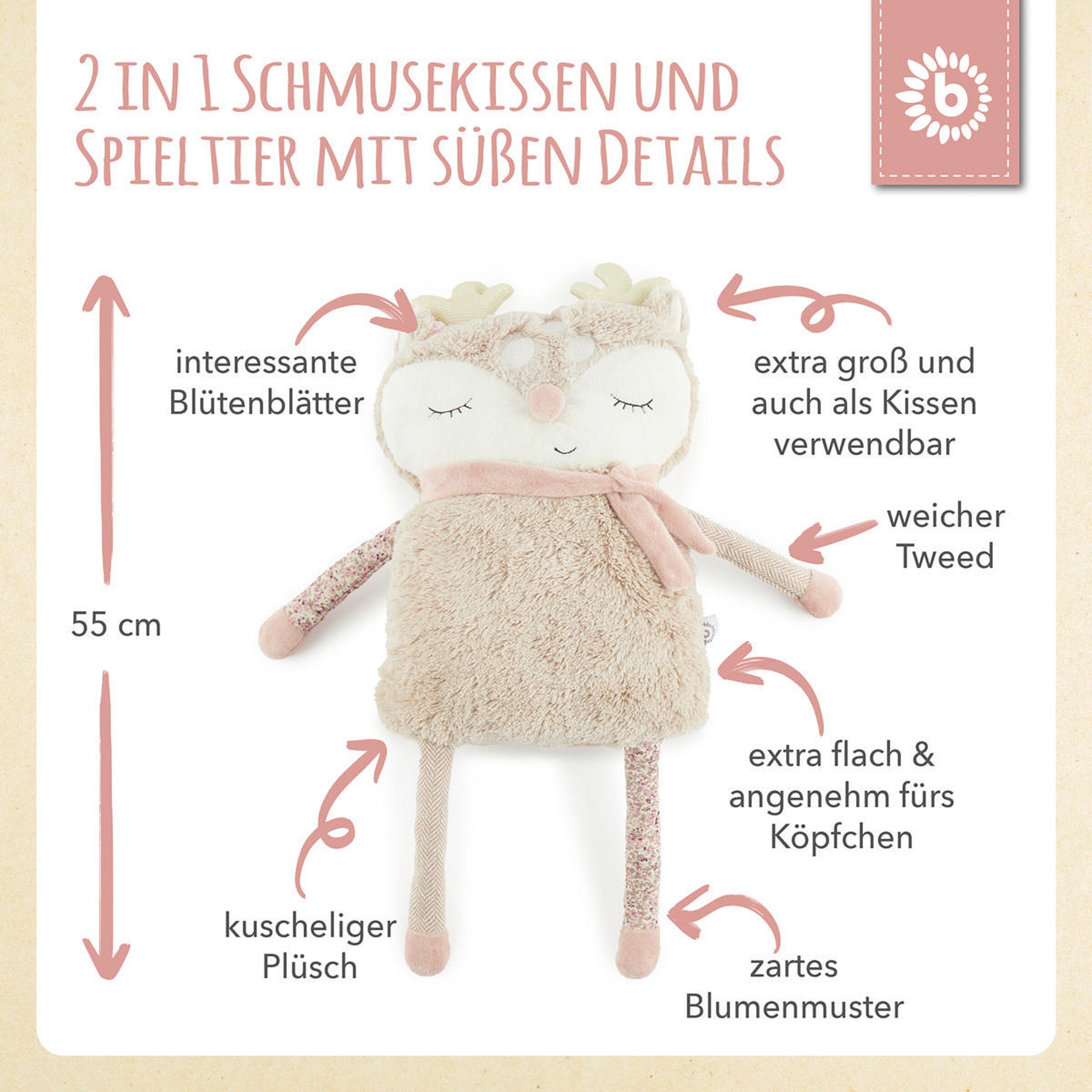 Bieco Kuscheltier Plüsch Großes Reh - ab Geburt Beige