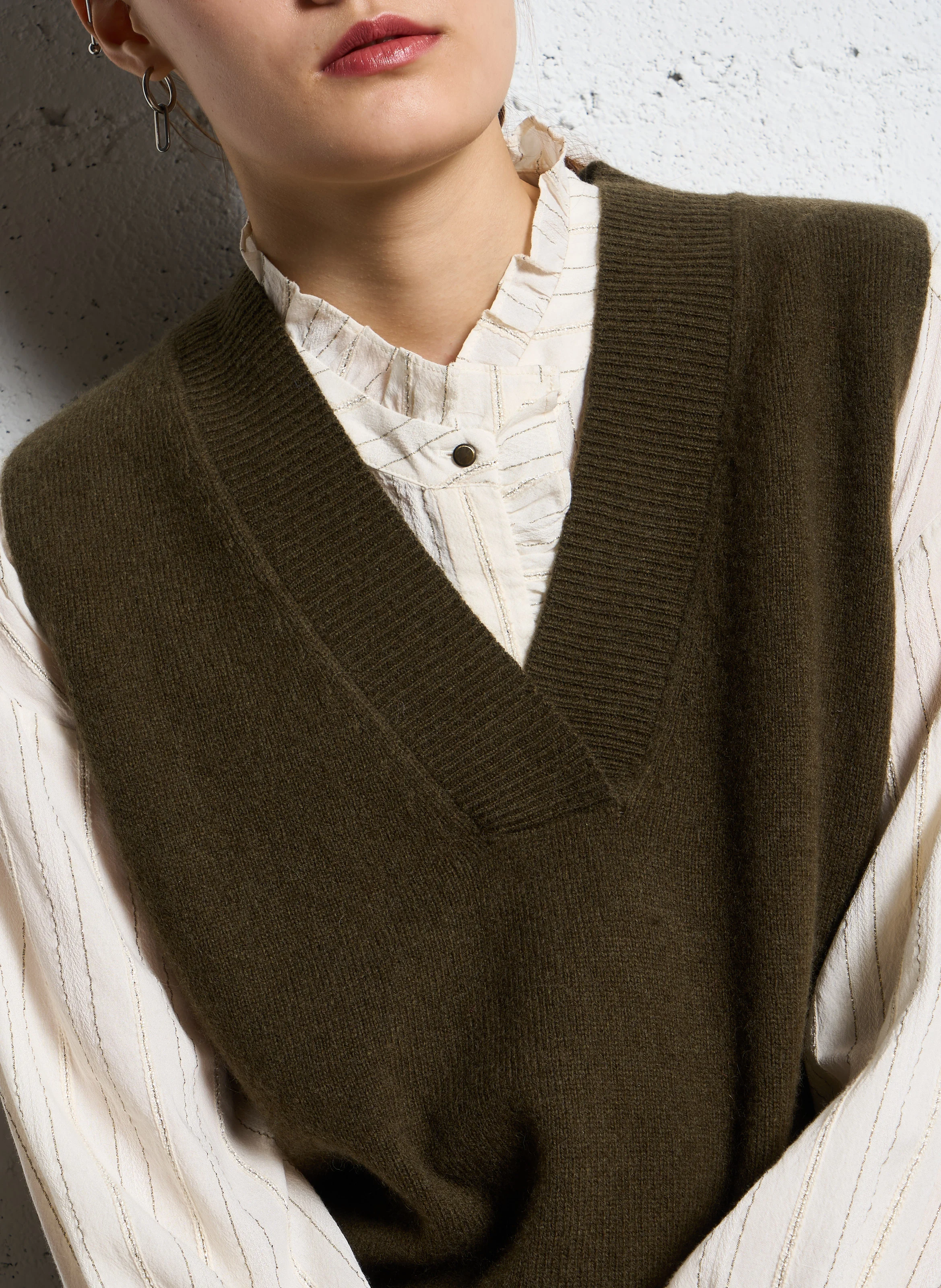 ARISTIDE - Pull col V droit en laine | Vert