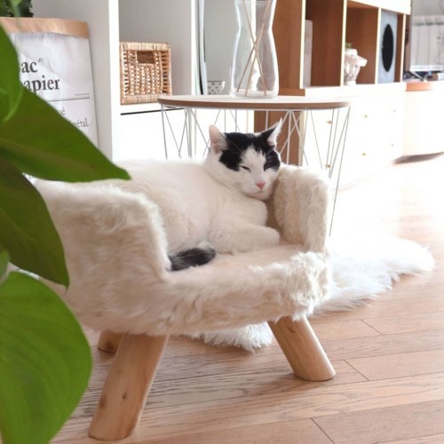Cama de pelúcia nórdica para gatos District70 na cor merengue