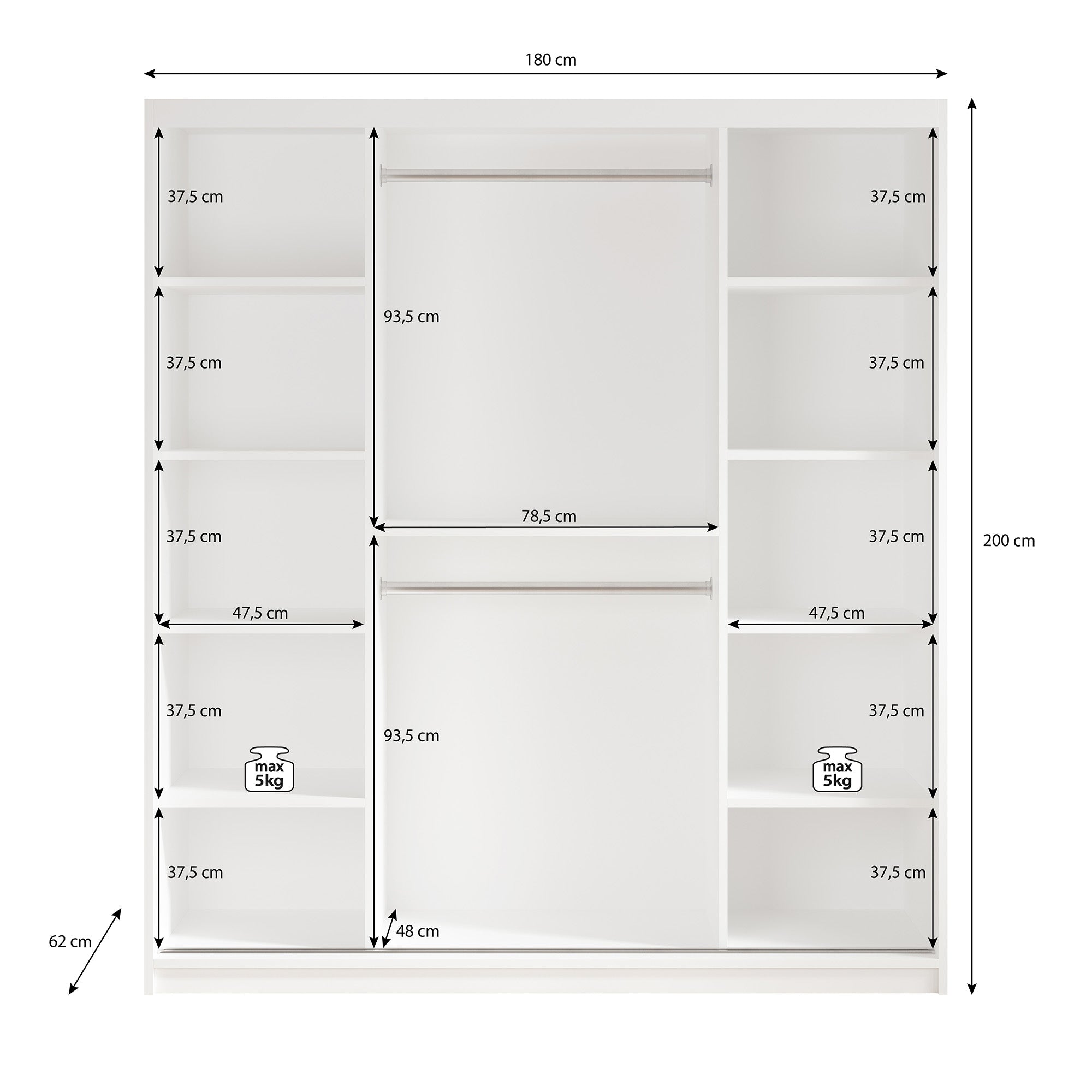 Mandalin - Kledingkast met spiegel - Zwart - 180x62x200 cm
