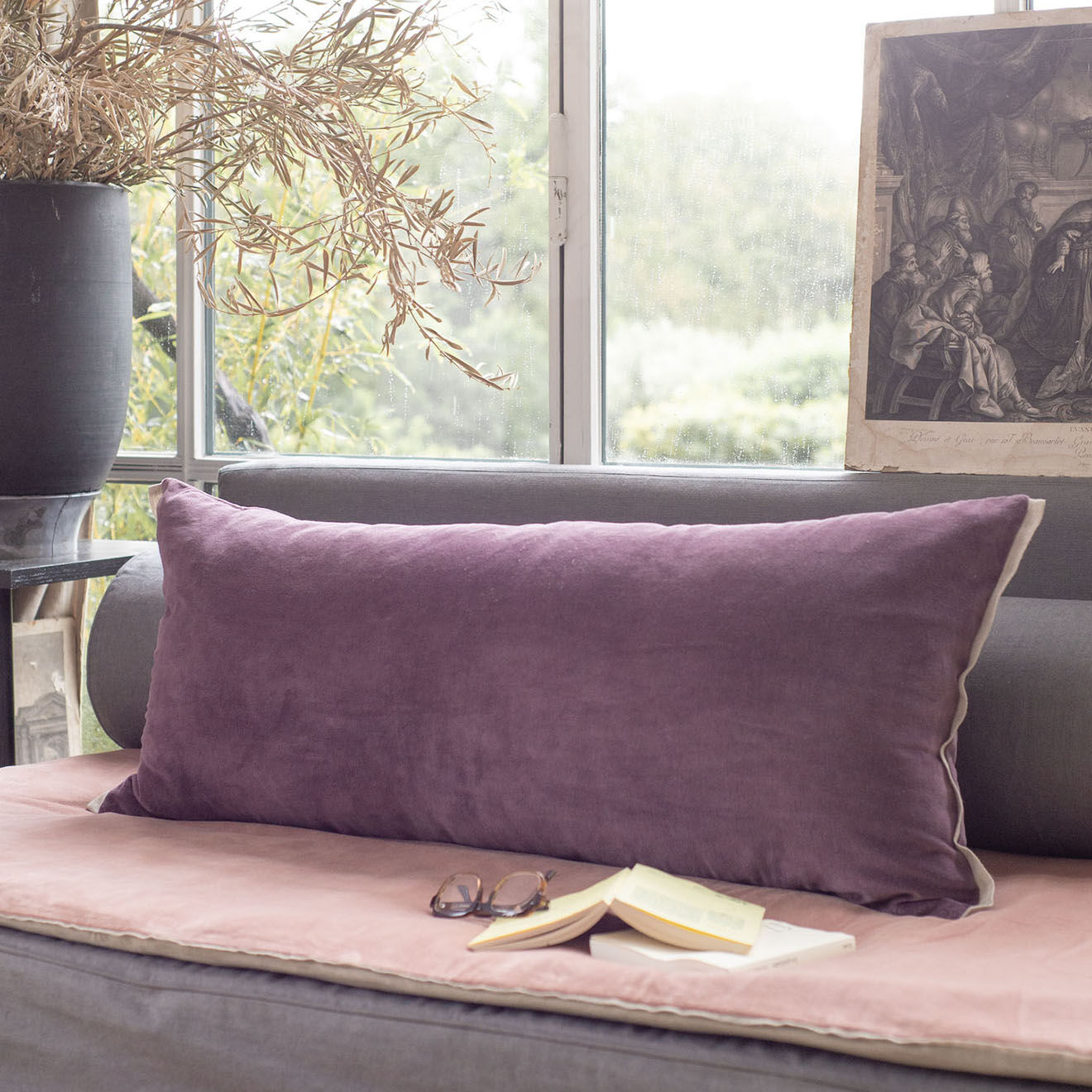 En Fil d'Indienne Housse de coussin Medicis violette - 35x50 cm