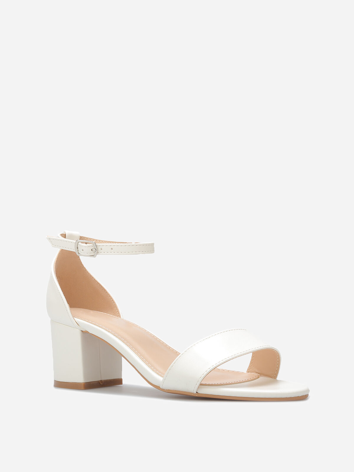 Sandales en simili à petit talon carré- Blanc