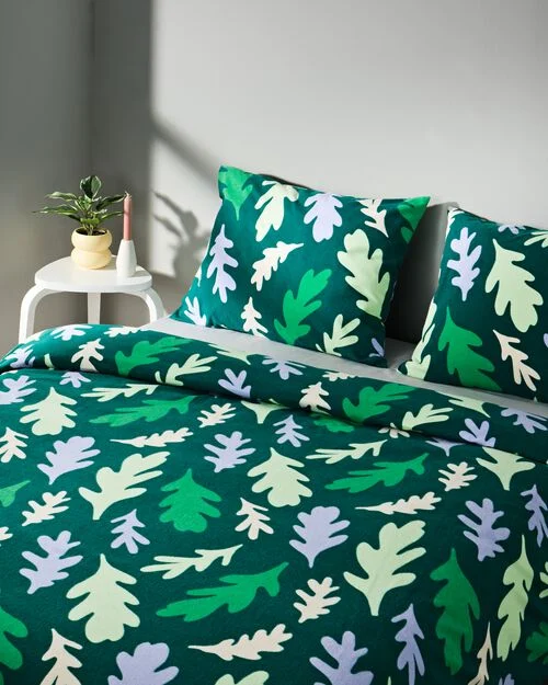 housse de couette flanelle 200 x 200/220 feuilles vert