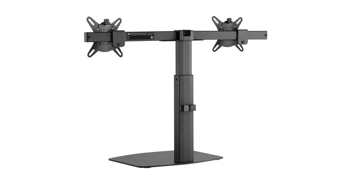 ACT ConnectivityMonitorarm office, op voet met gasveer, crossbar, 2 schermen  (Zwart)