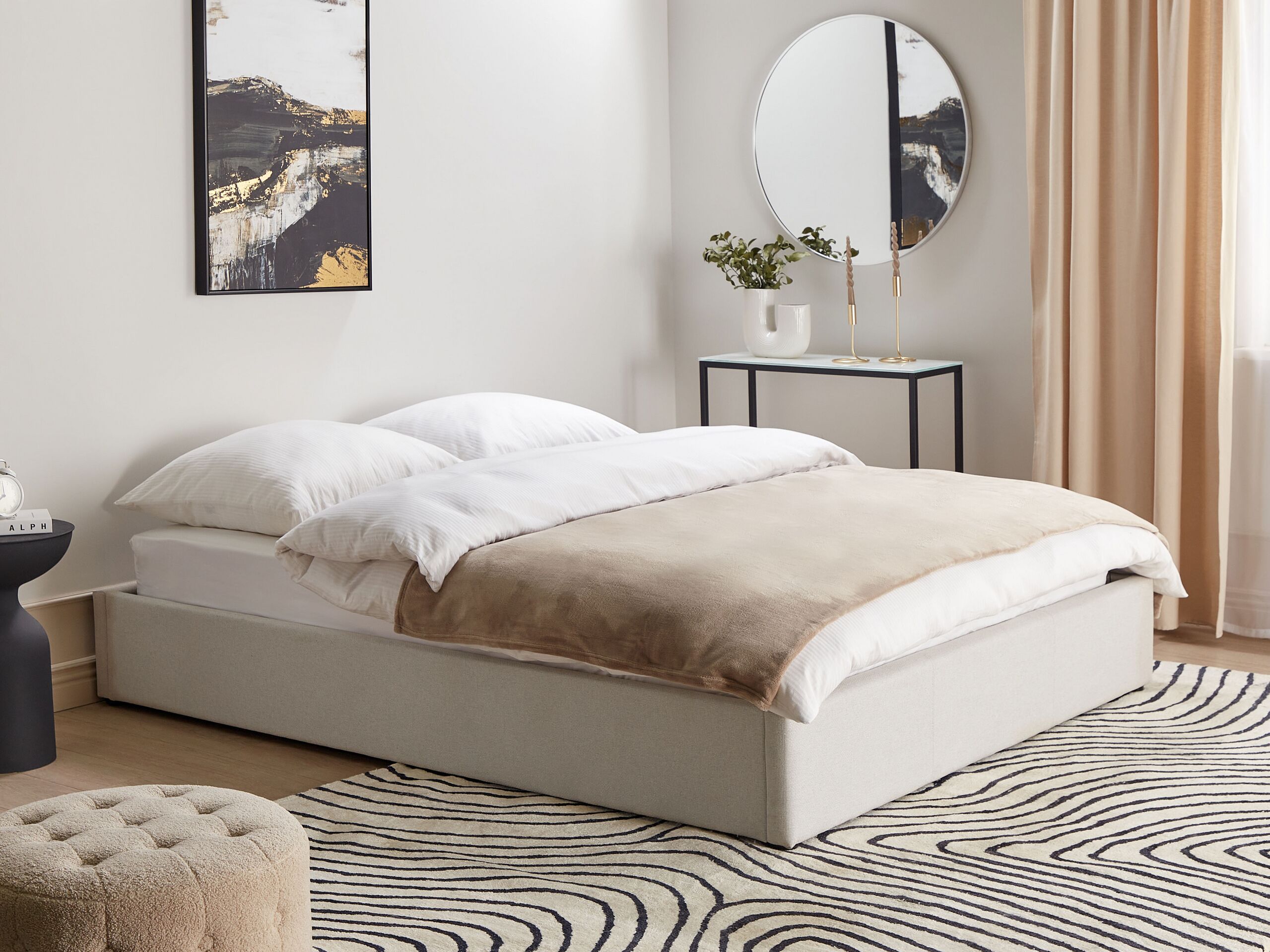 Beliani-DINAN-Tweepersoonsbed-Lichtbeige-160 x 200 cm-Polyester