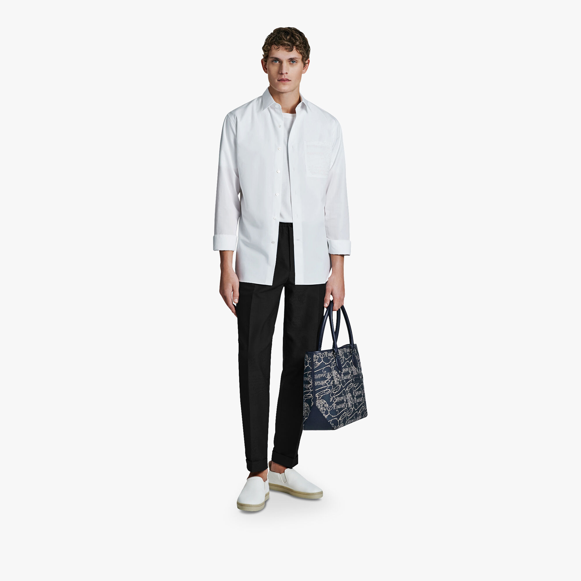 Chemise En Popeline Avec Poche Scritto Brodee