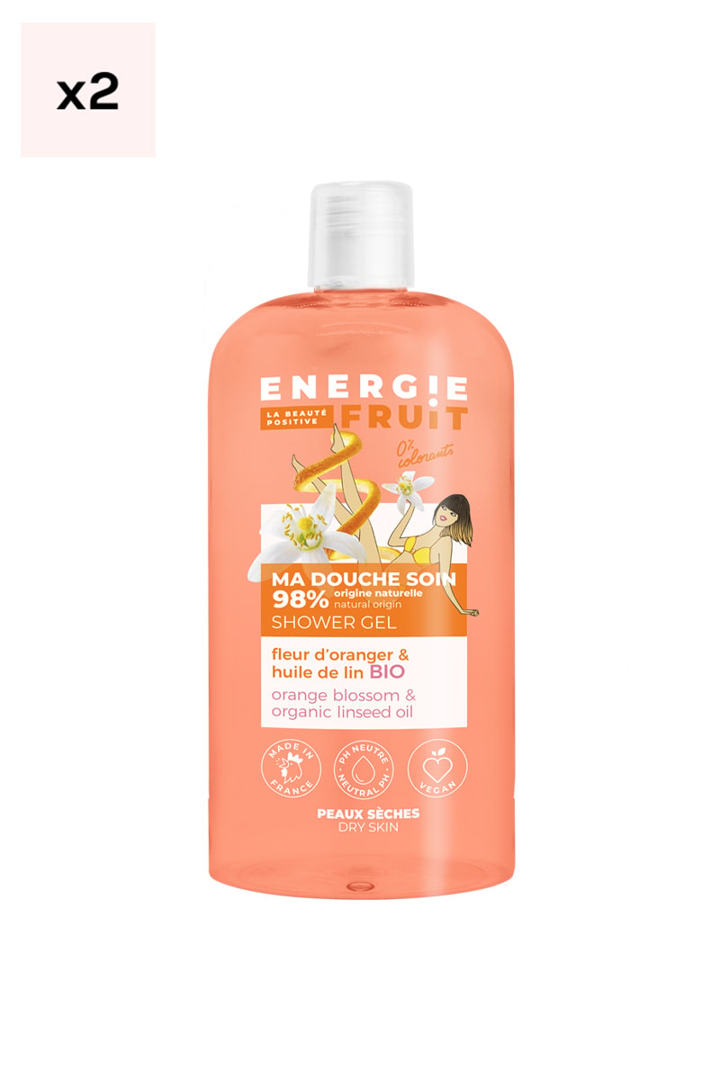 Gels douche hydratants - Fleur d'oranger & huile de lin bio- Peaux sèches - 2 x 500 ml