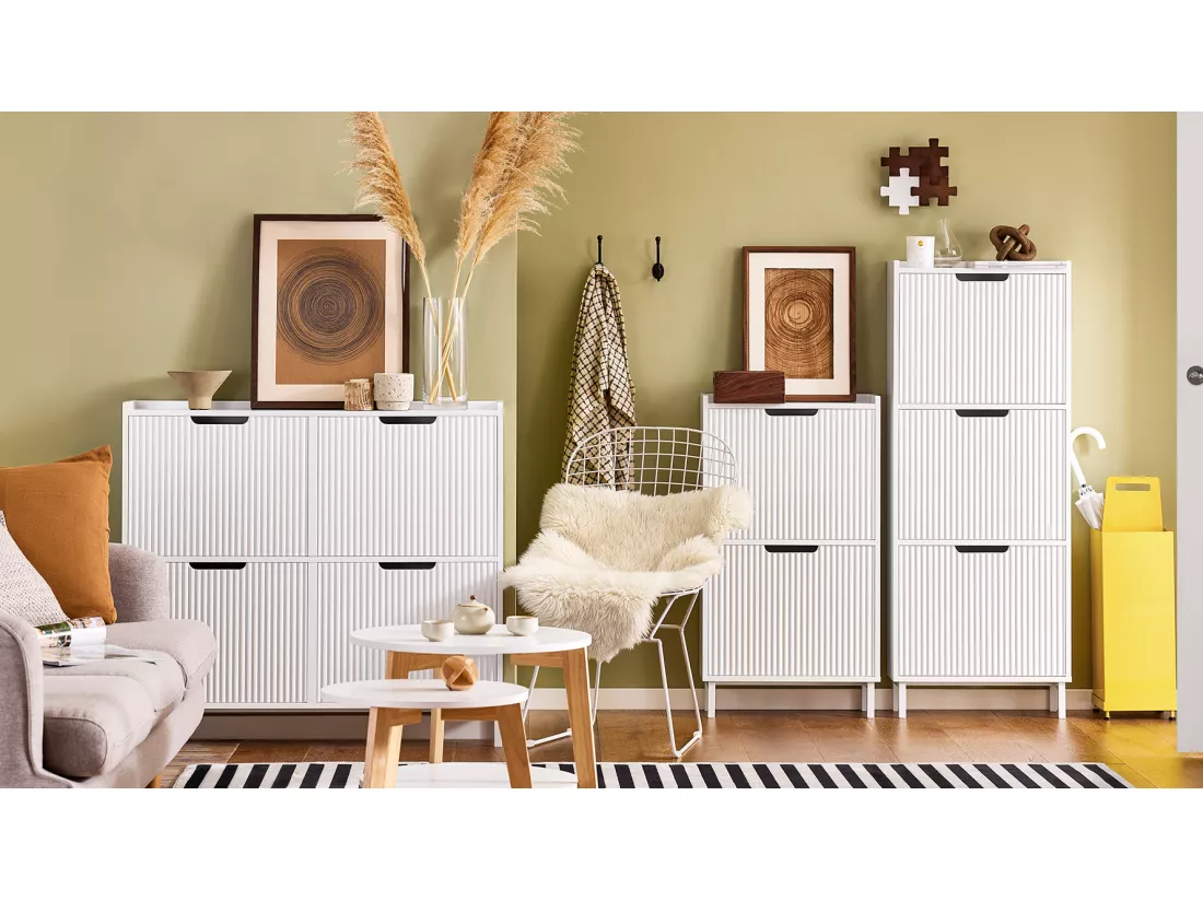 SoBuy FSR177-W Meuble à Chaussures Armoire à Chaussures Meuble Rangement Chaussures 2 Portes abattantes, Meuble d'Entrée Coffre Rangement pour Chaussures, Blanc
