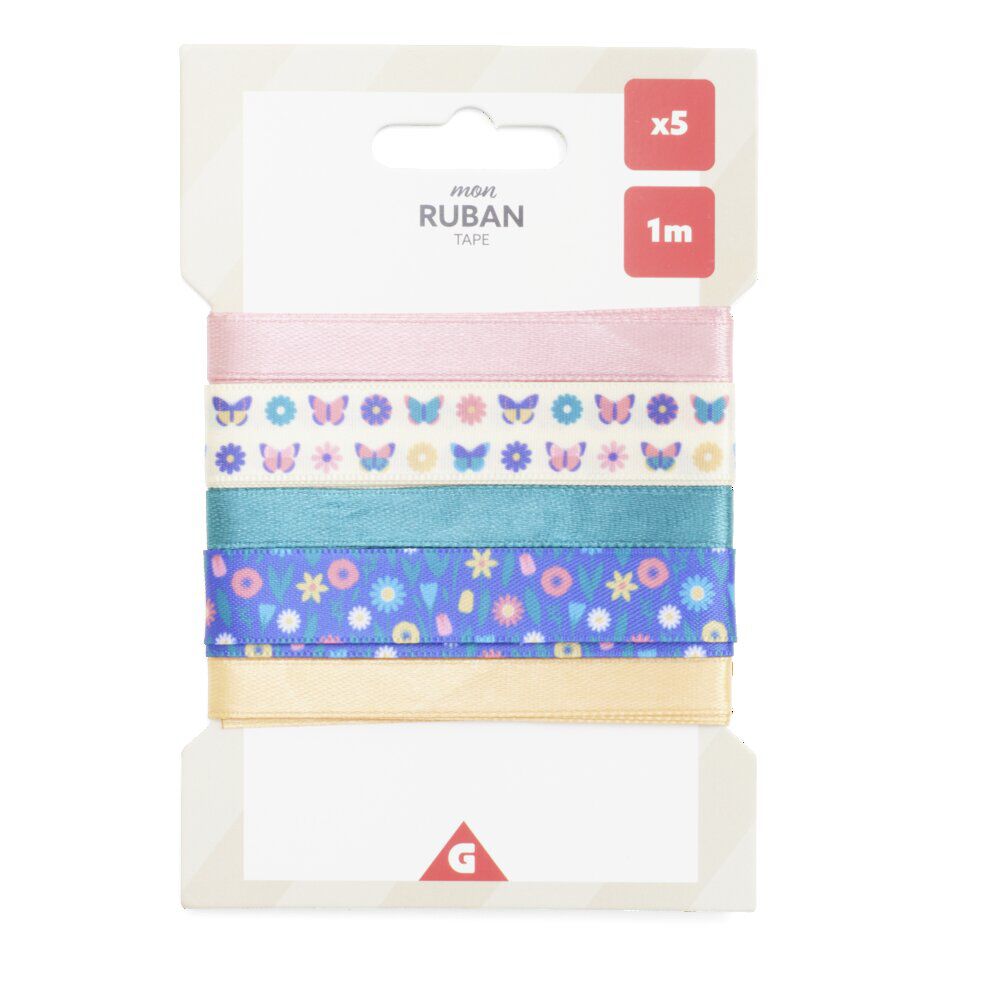 Ruban tissu 5 pièces design enfantin et coloré 1m