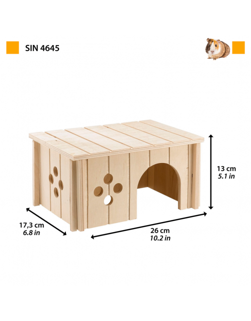 Ferplast Caviahuisje Hout Sin 4645 - Kooi Accessoire - 26x18.5x13.5 cm