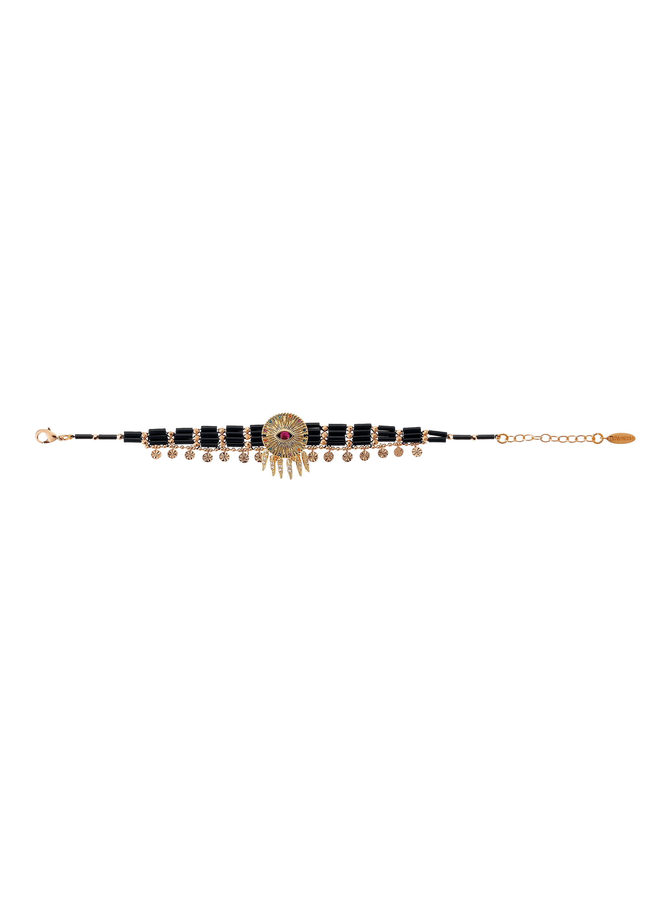 MYSTAIRE - Bracelet en perles avec cabochon et pampilles en laiton | Noir