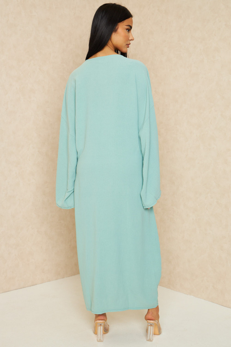 Abaya vert d'eau bandes à motif grec strass