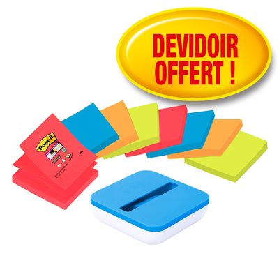 Post-it - 8 Blocs Z-Notes avec dévidoir bleu offert