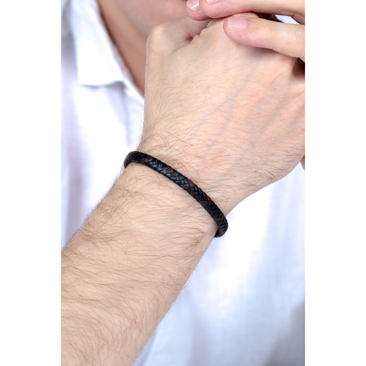 Bracelet souple mono-motif en Acier 316L et cuir - blanc brillant