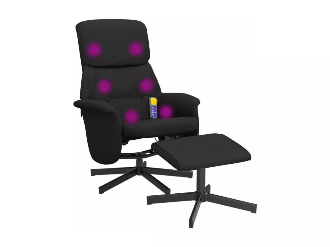 Fauteuil de massage inclinable avec repose-pied noir tissu