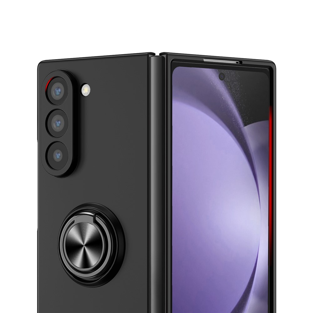 Samsung Galaxy Z Fold7 Hardcase Hülle mit Kameraschutz   Magnetischer Kickstand Haltering - Schwarz