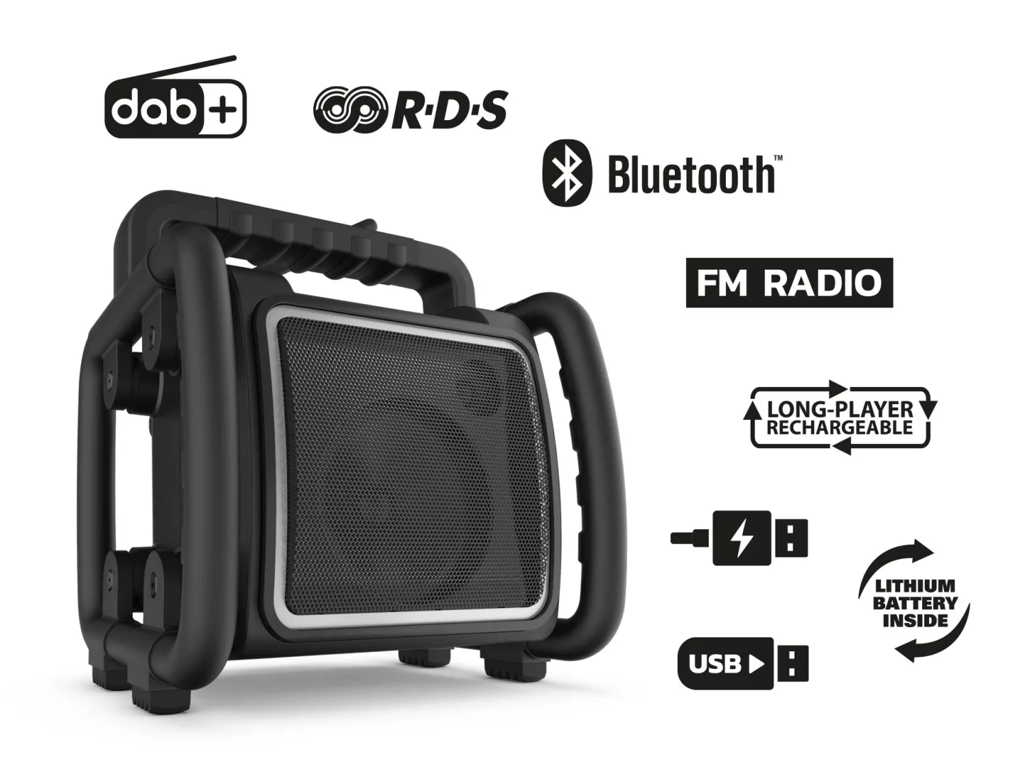 PerfectPro TEAMBOX TBX2 Bouwradio - FM RDS - DAB  - Bluetooth - AUX In - Oplaadbaar (ingebouwde Lithium accu)