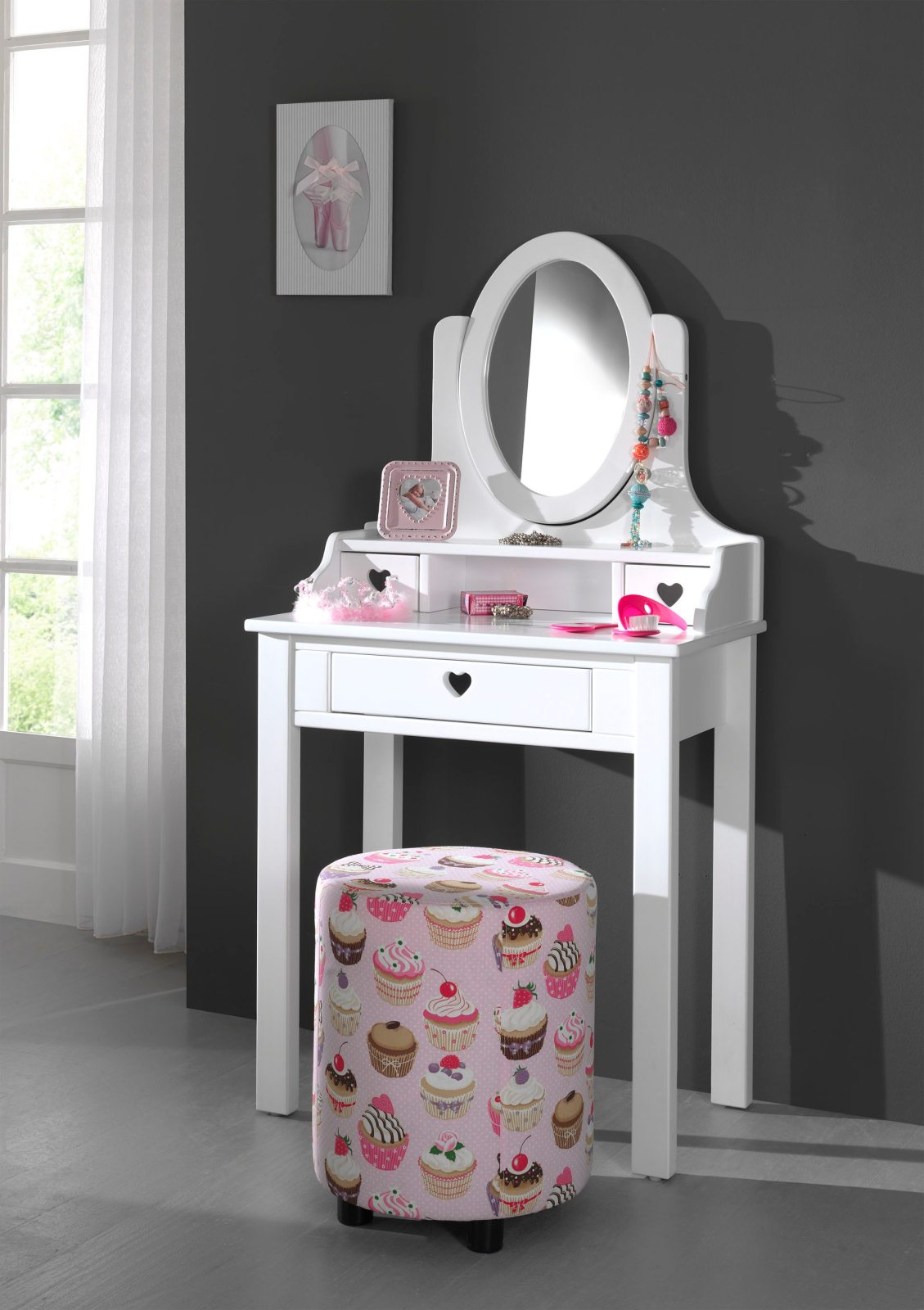 Schminktisch AMORI - weiß - mit Spiegel - 70 cm breit