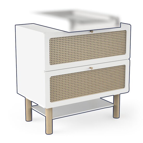 Ochna Commode 2 tiroirs + 1 étagère   Blanc et cannage        de               CBA Meubles
