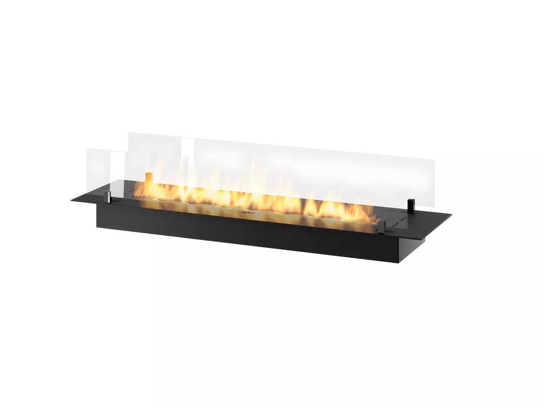 Brûleur insert bioéthanol 120cm en inox noir, à encastrer ou à poser, 4 litres avec verres inclus