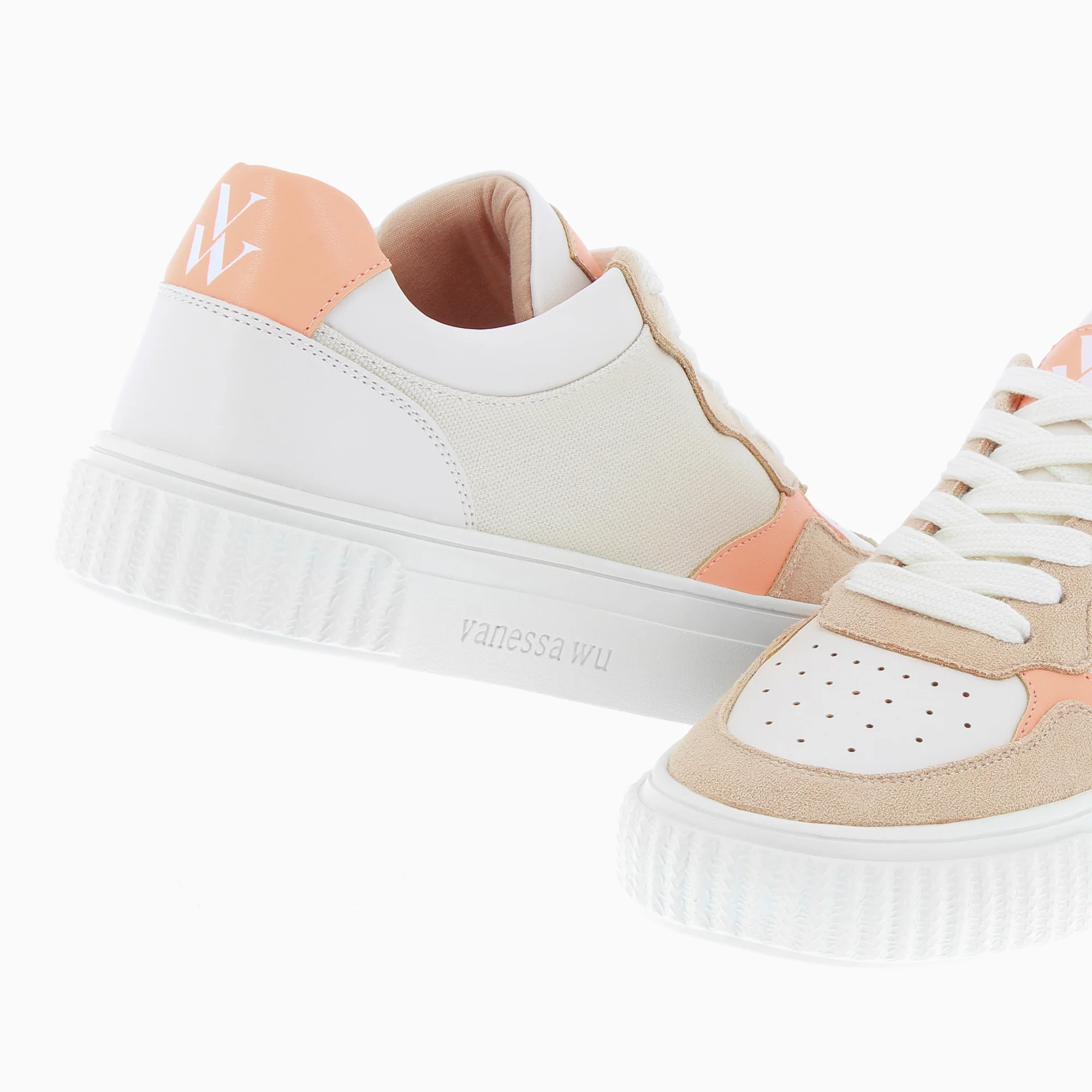 Sneakers-Baskets Sara en toile beige à détails pêche