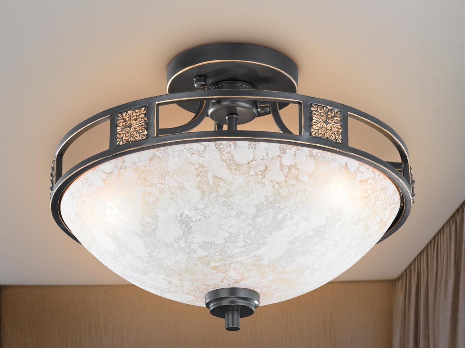 Trio Leuchten LED Deckenleuchte Quinta 608100324, Metall rostfarbig, Glas champagnerfarbig, exkl. 3x E27