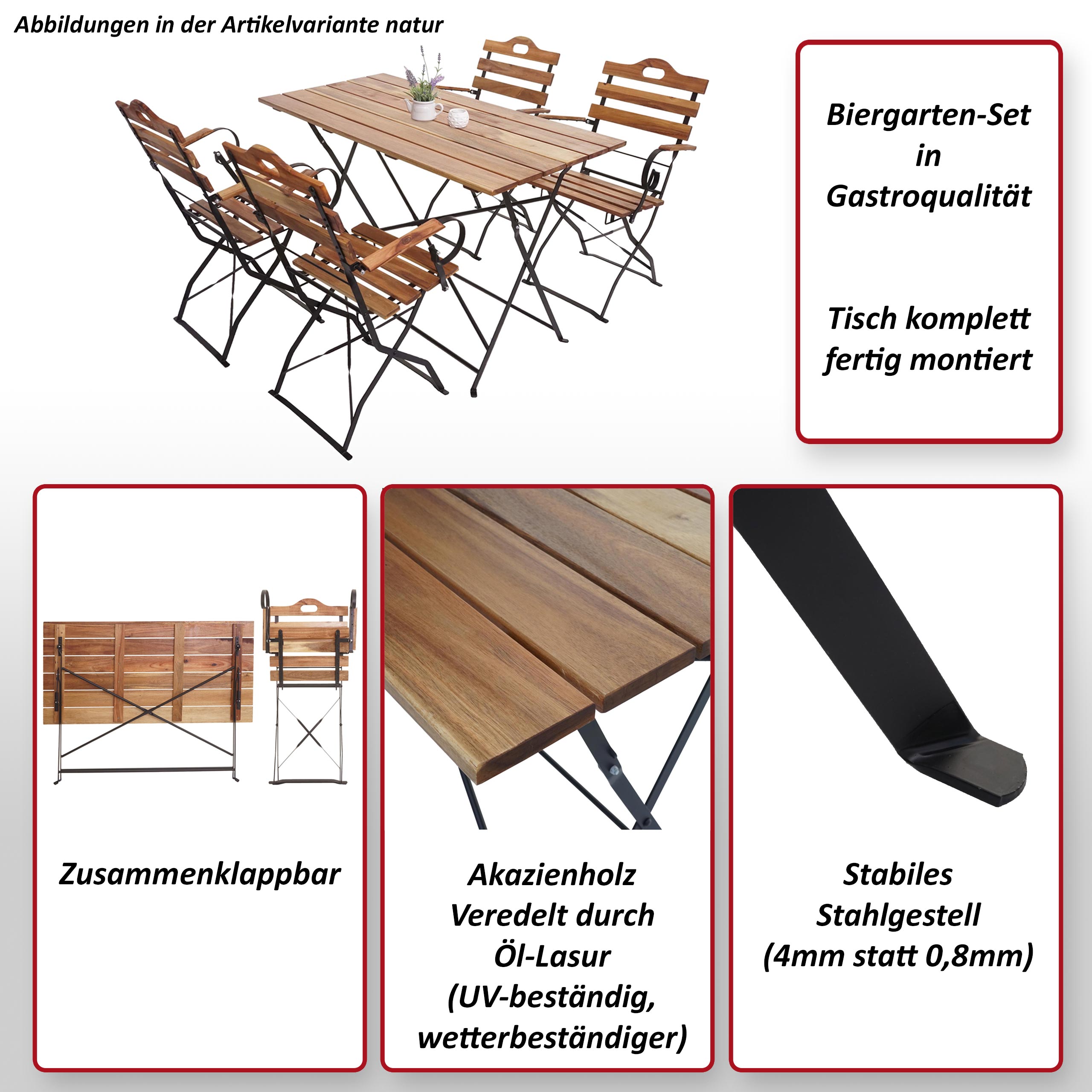 Biergarten-Set MCW-J40, Bistroset Klapptisch Klappstuhl, Gastronomie-Qualität Akazie MVG-zertifiziert ~ naturfarben