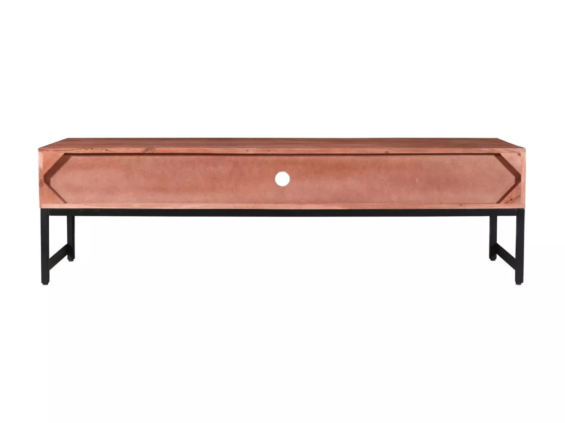 Meuble TV 2 tiroirs et 1 niche en bois d'acacia et métal - Naturel foncé et Noir - VEDILA