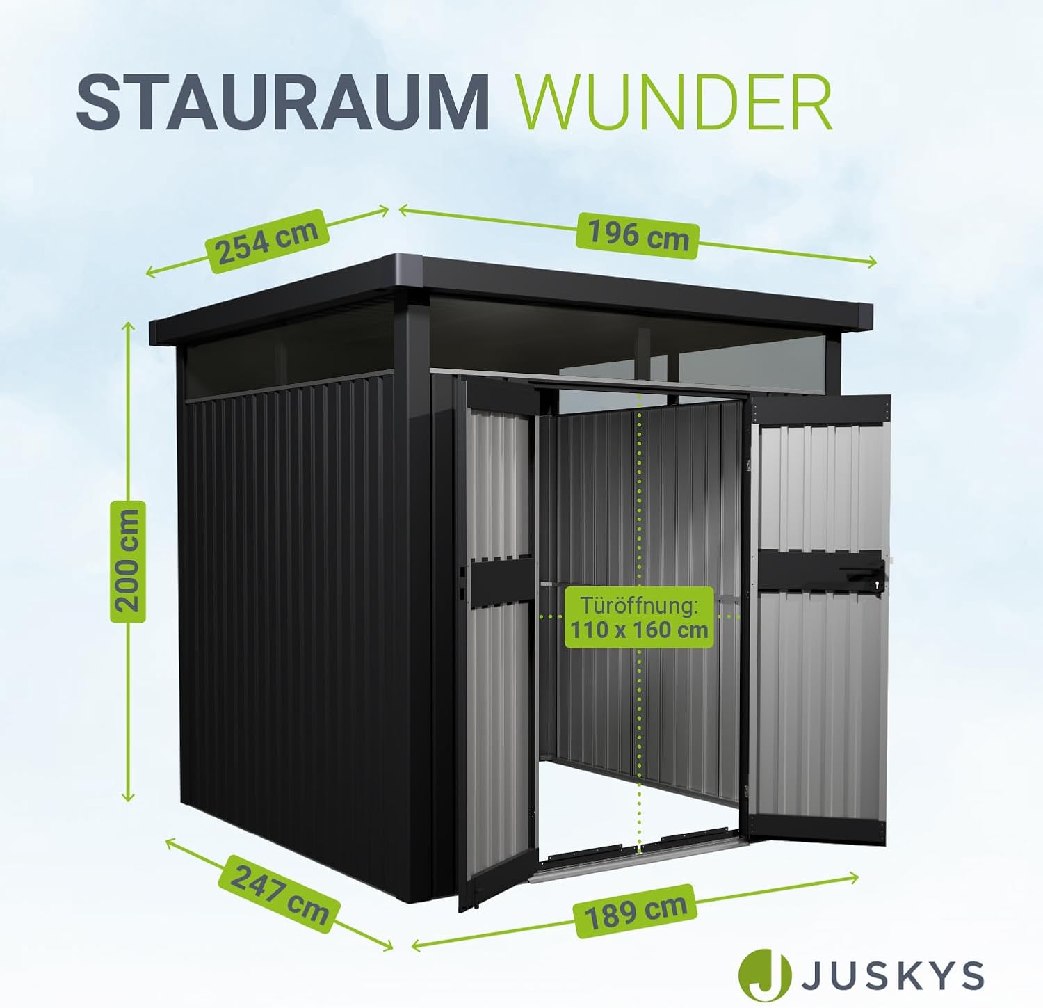 Juskys Gerätehaus Luzern M - 5,2 m² - Metall Geräteschuppen mit Türen & Fenstern - wetterfest & abschließbar - Fahrradgarage, Gartenhaus - Anthrazit