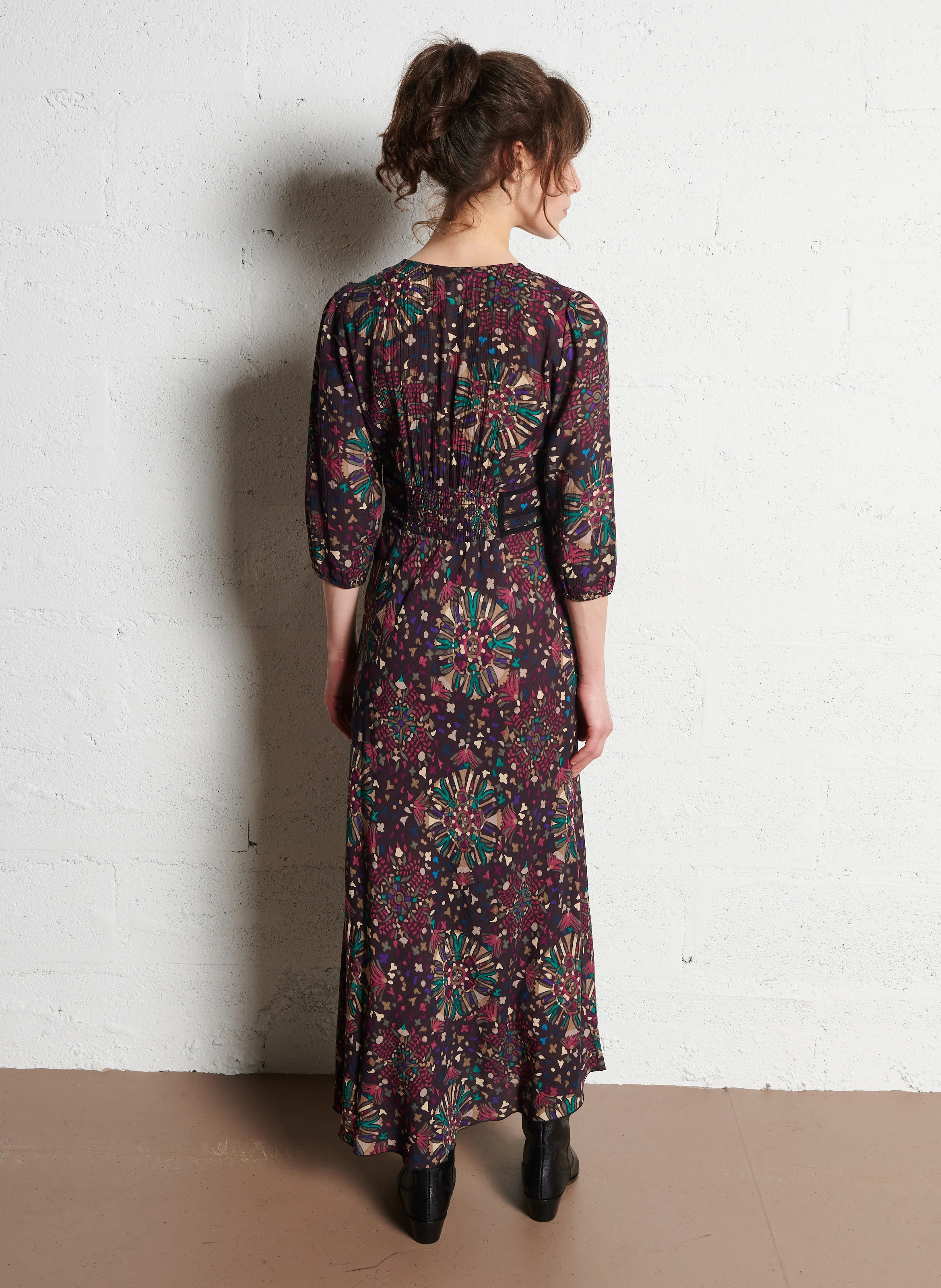 FAZIA - Robe maxi imprimée fluide | Gris