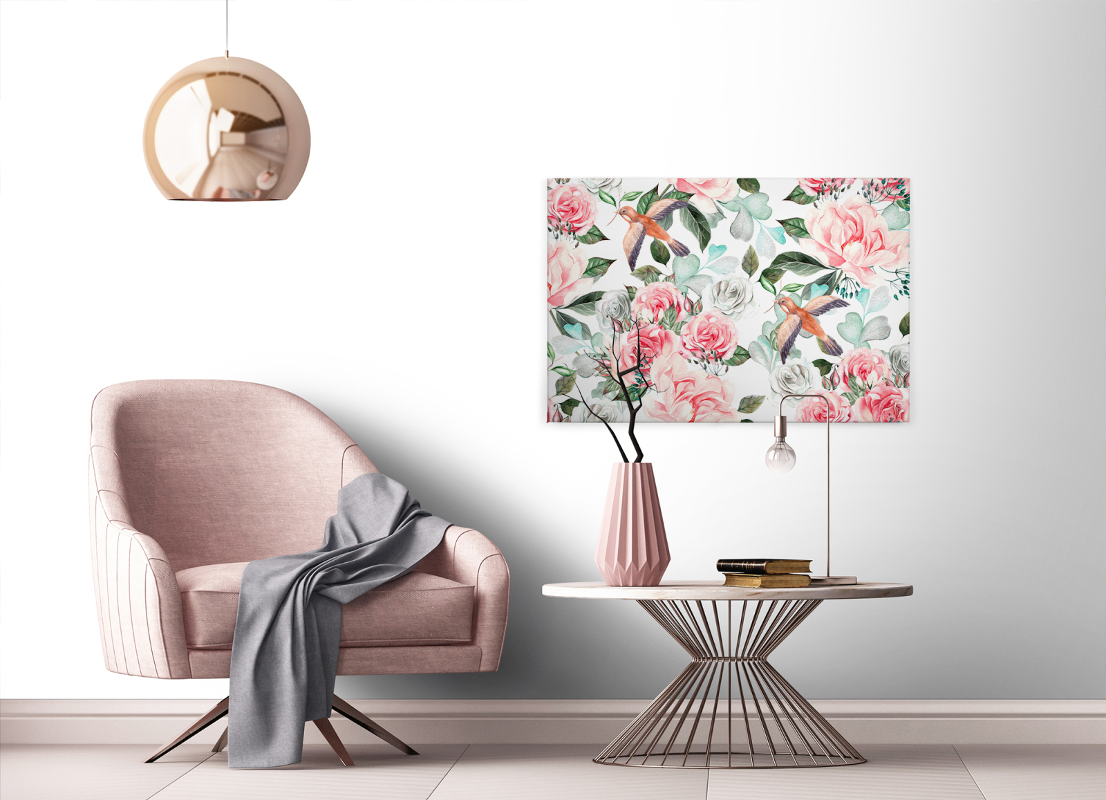 Leinwandbild BLUMEN - rosa-hellgrün - 90x60 cm