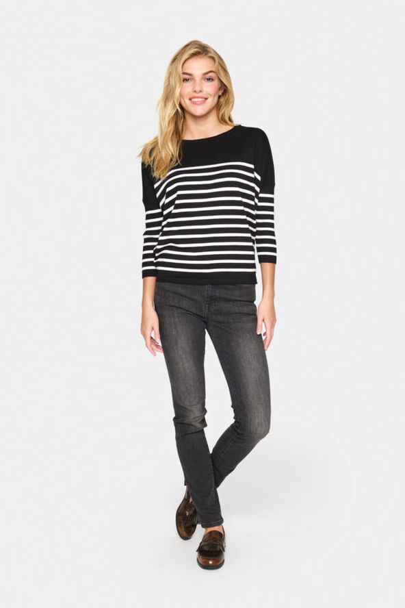 Saint Tropez MilaSZ R-neck St. Pullover Black mila stripe