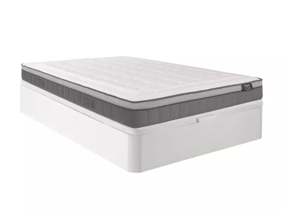 Ensemble 140 x 190 cm sommier coffre blanc + matelas hybride ressorts ensachés 7 zones et mémoire de forme ép.30cm - ASGARD de YSMÉE