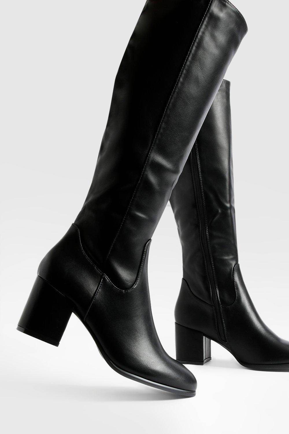 boohoo Bottes hautes à enfiler à talon bloc bas