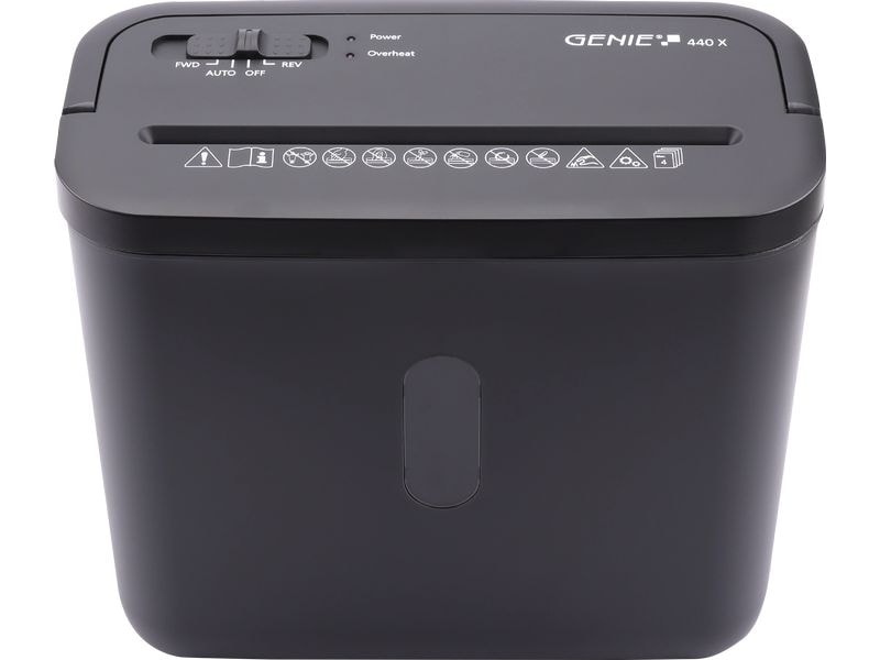 Genie Aktenvernichter 440X Schwarz P4, 4 Blatt Kompakter Aktenvernichter im Partikelschnitt für bis zu 4 Blatt DIN A4 (80 g/m²) pro Arbeitsgang