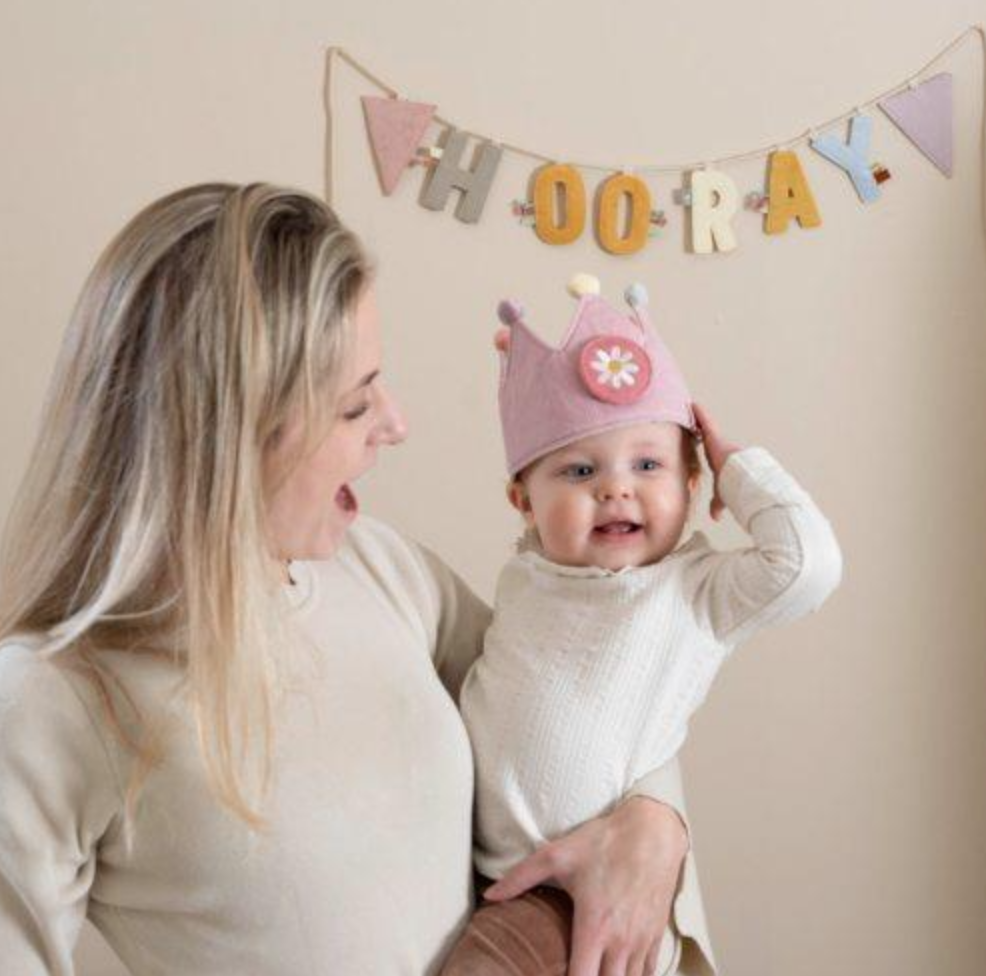 Little Dutch Little Dutch Verjaardagskroon stof met roze cijfers